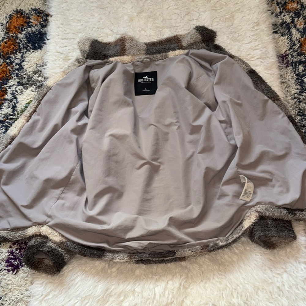 Hollister Teddy Plaid Faux Sherpa Lined Pea Coat, Size L - Picture 9 of 16